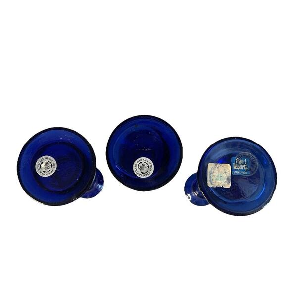 3 Vintage Pier 1 Imports Cobalt Blue Pillar Candle Holder or Vase Recycled Glass - Picture 8 of 13